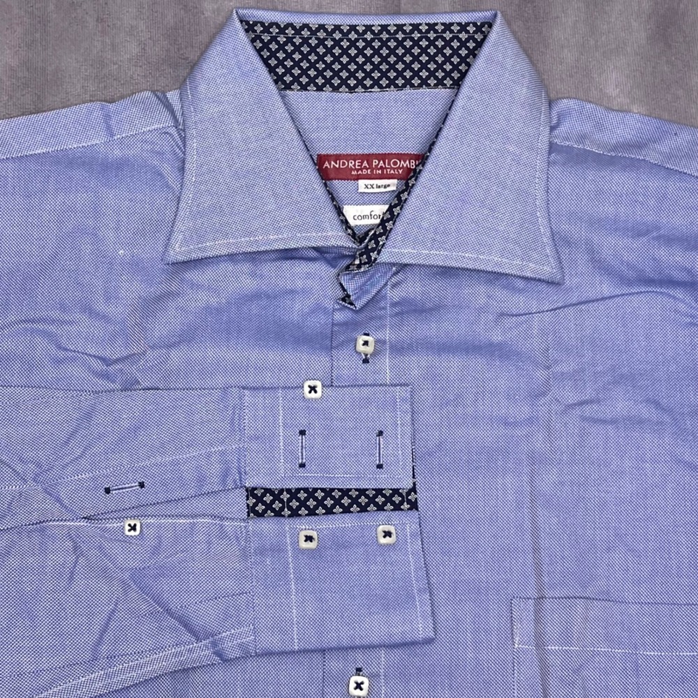 Andrea Palombini Button Down Shirt Mens XXL Blue Excellent Italy Comfort Fit